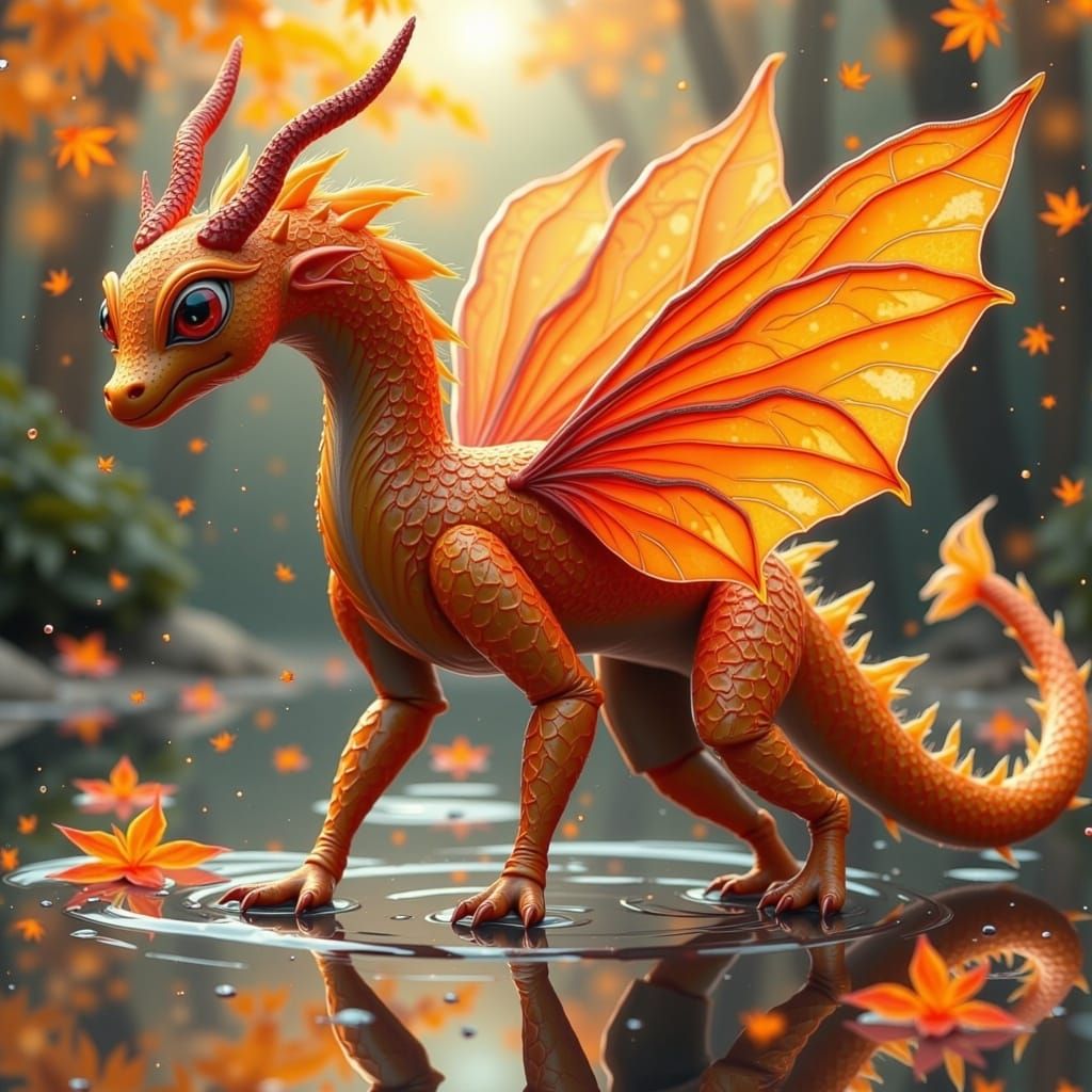 Hibiscus Dragon Creature in Orange Monochrome Style