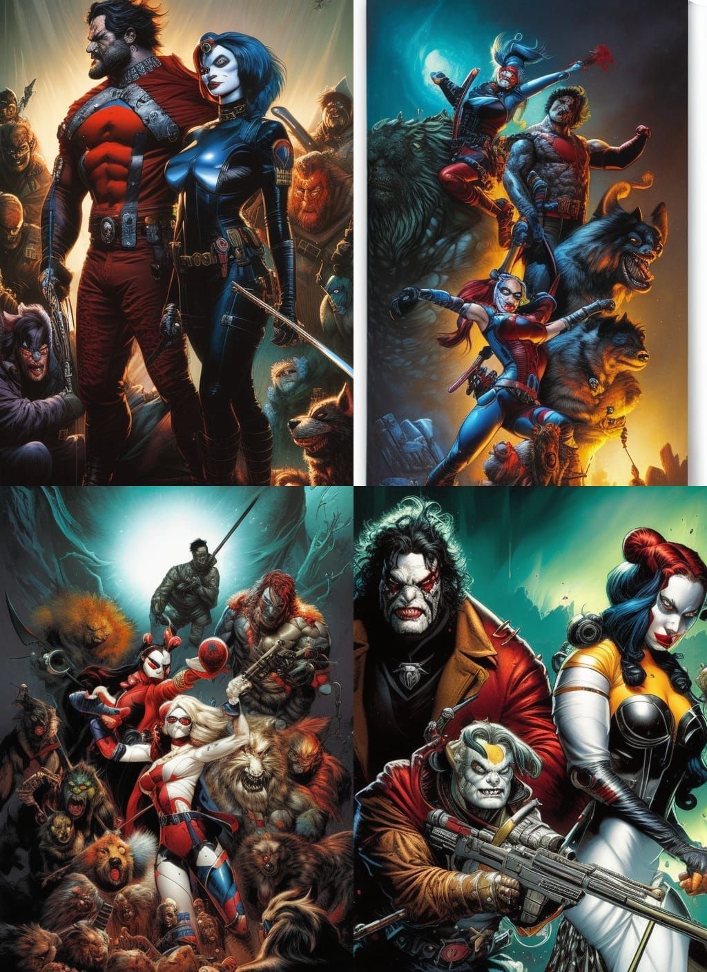 Harley Quinn and Lobo Crayon Caricature