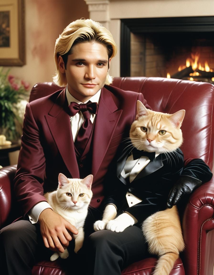 Young Men with Cat in Watercolor Style