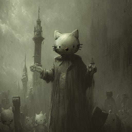 Hello Kitty in Horror Style of Doré and Rutkowski