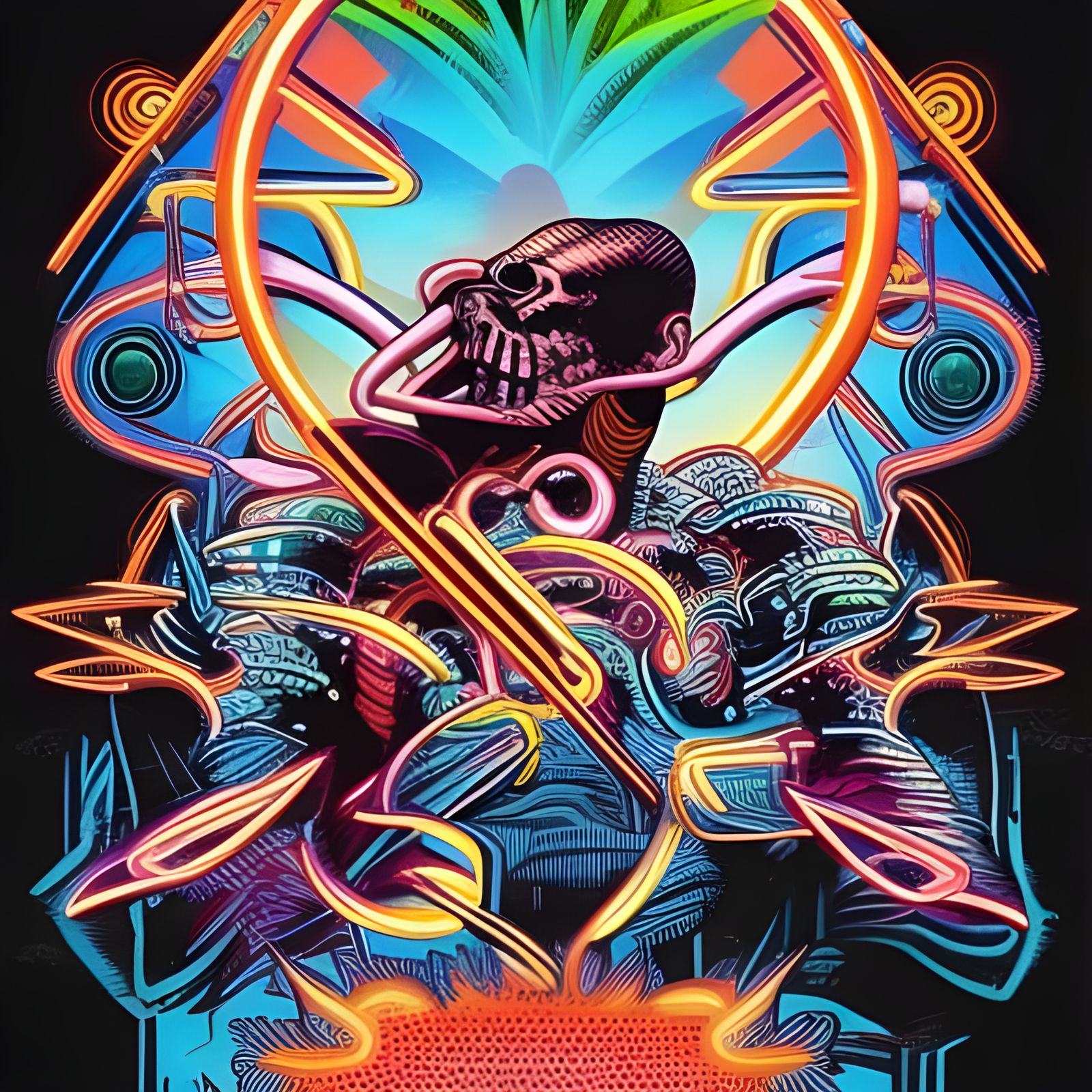 Neon Robot Dances Cumbia in Comic Book Art Style