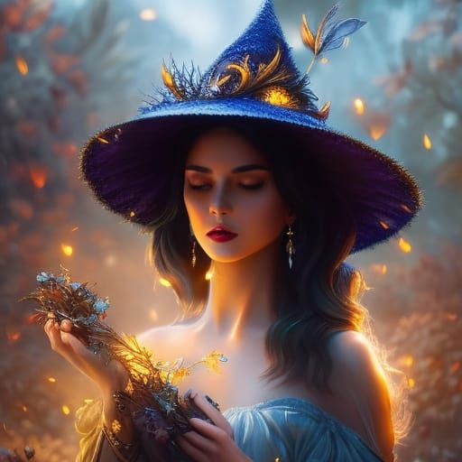 Ornate Portrait of a Water Witch as Watercolor