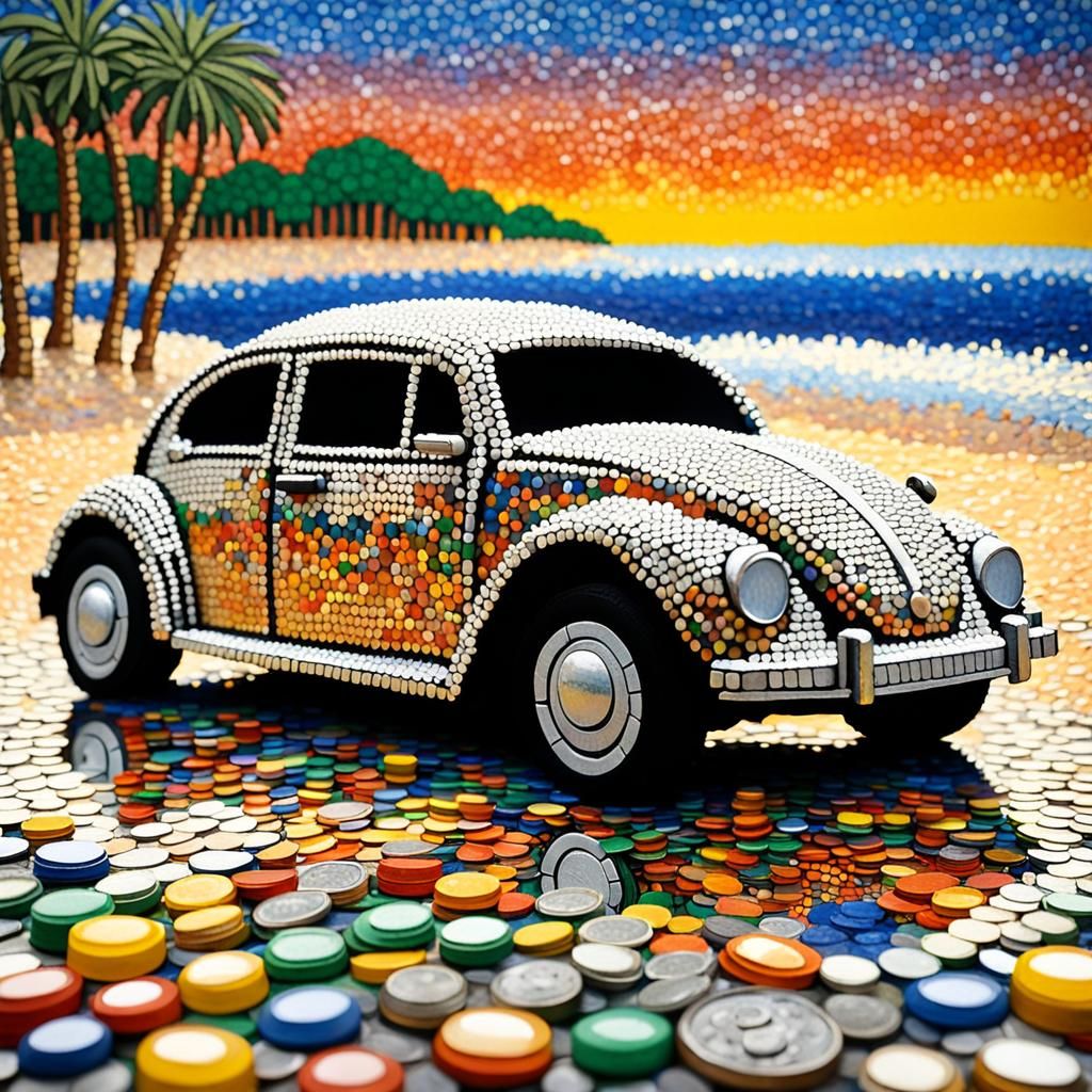 Dime Beetle Sunset in Pointillism Style