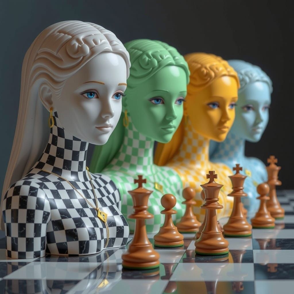 Elegant Chess Queens: Digital Art Rendering