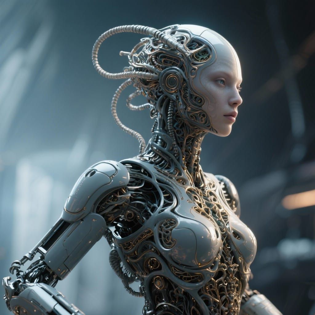 Detailed Android Portrait in Dramatic Lighting