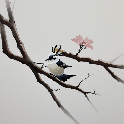 Sumi-e: Parrot Perched Before the Moon