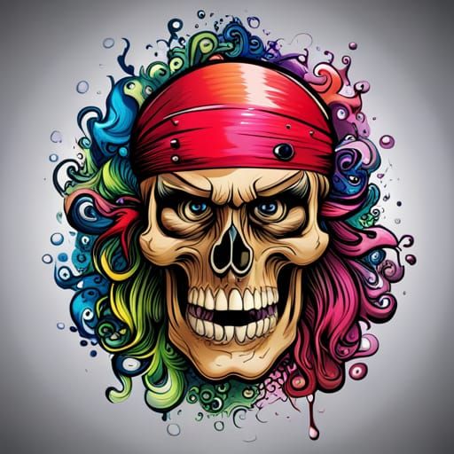 Pirate Skull Graffiti T-Shirt Art