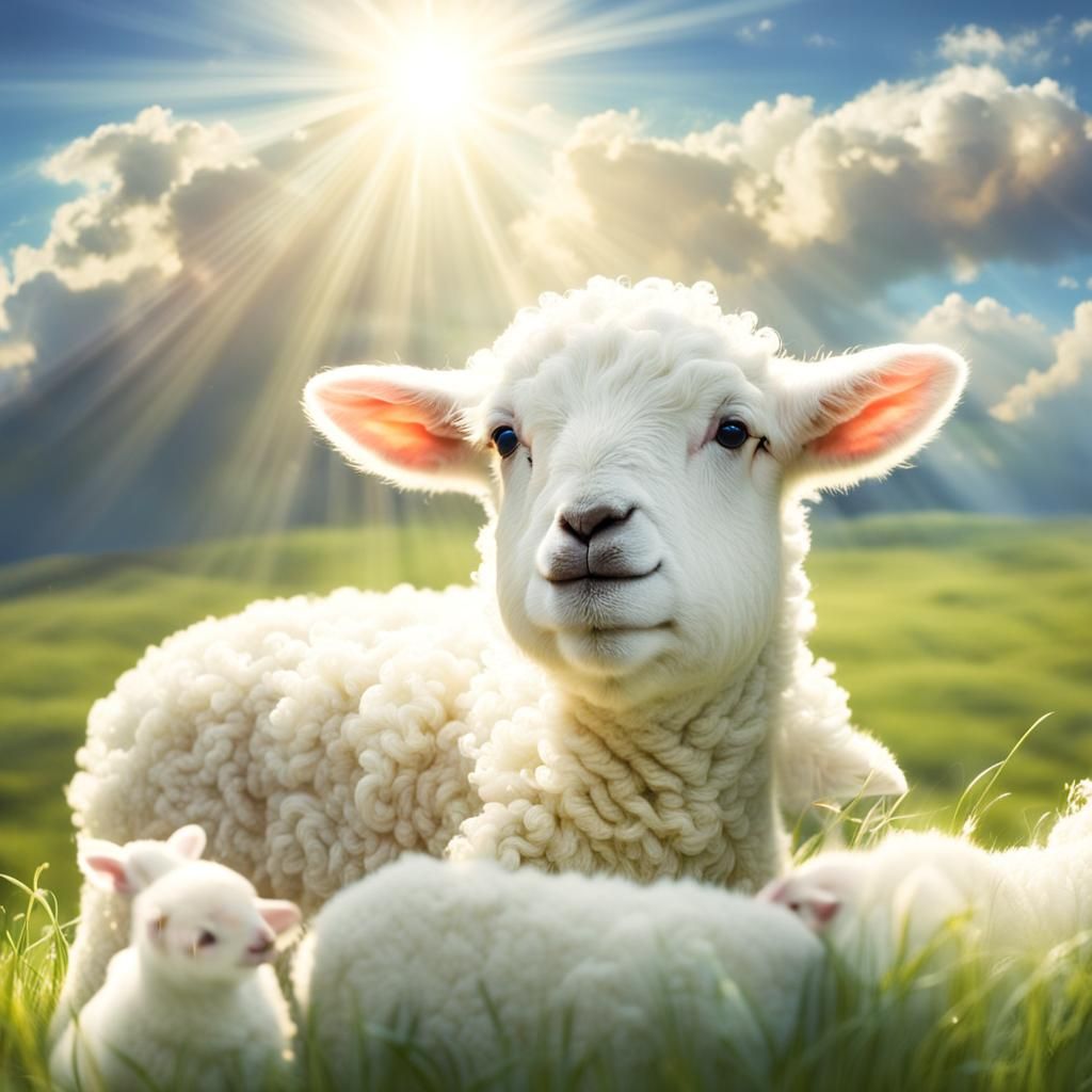 Baby Lamb Sucking Milk in Divine Light