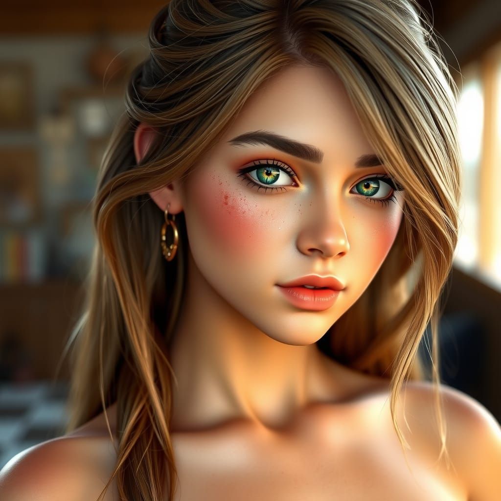 Youthful Beauty in Vibrant Hyper-Realism