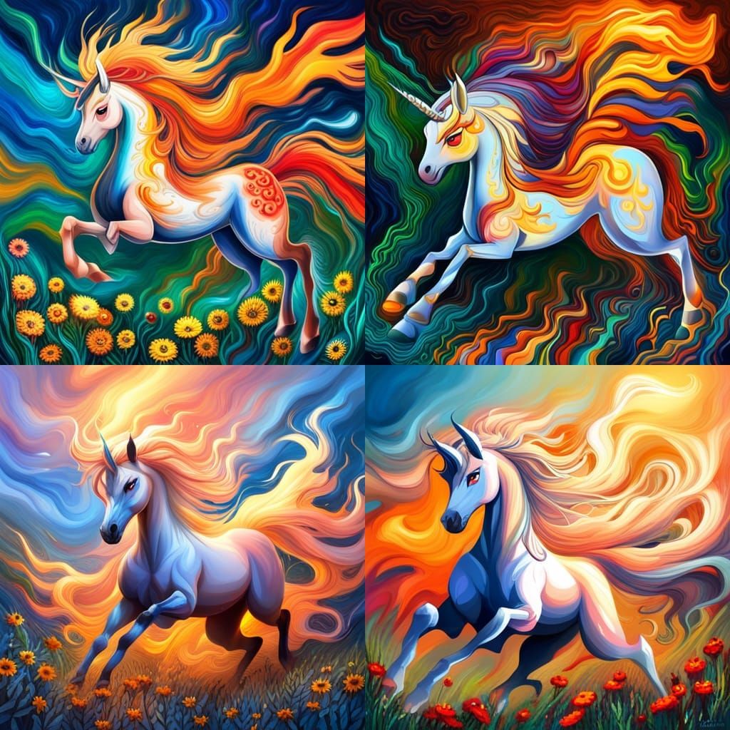 Majestic Rapidash Gallops Through Wildflowers: Abstract Art