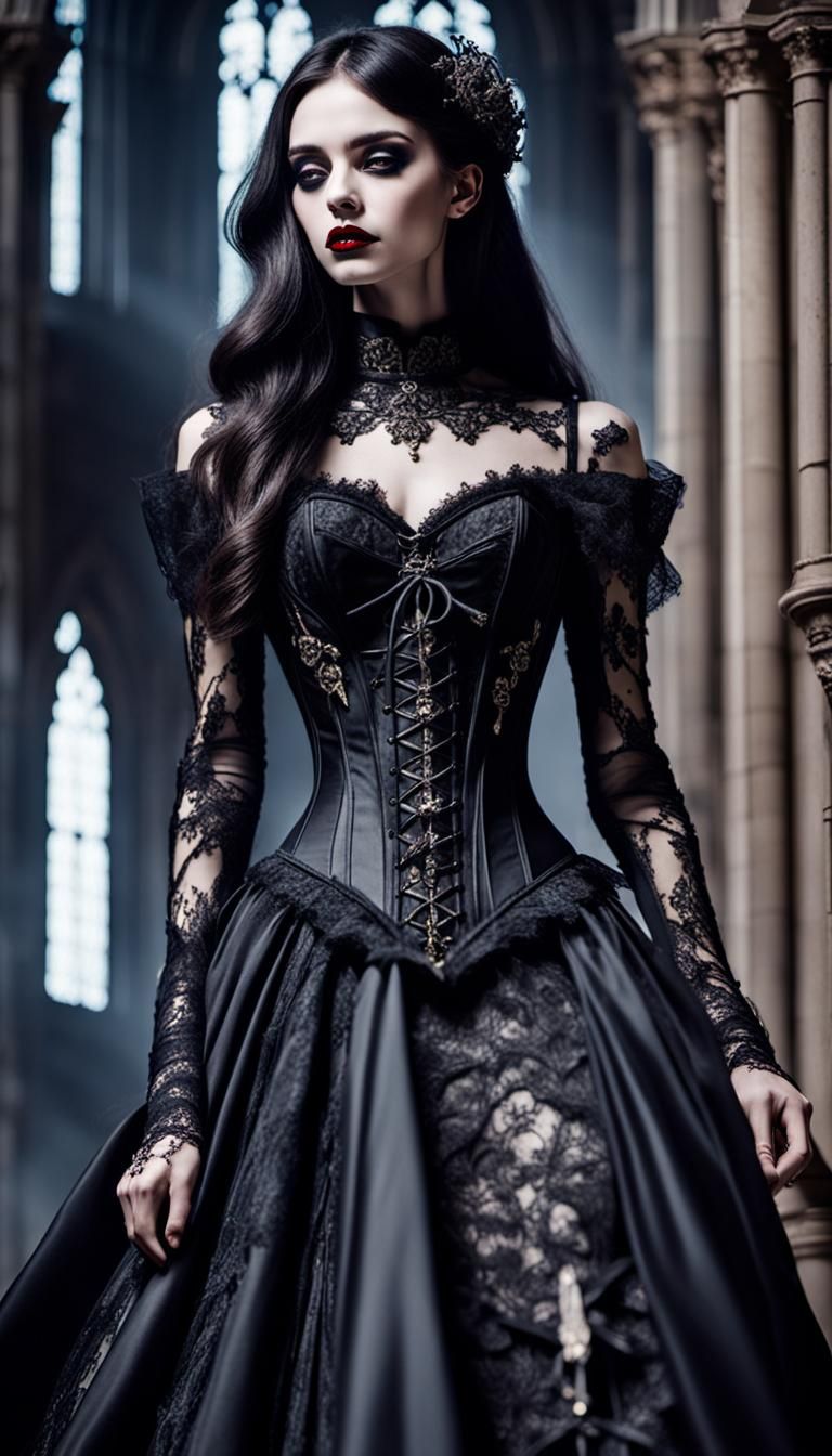 Gothic Victorian Fashion in Ornate Cathedral