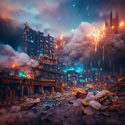 Dystopian City in Ruins: Matte Painting