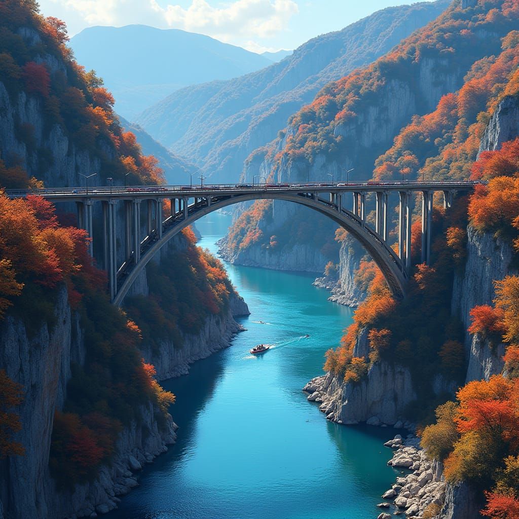 Montenegro's Tara River Bridge in Anime Style