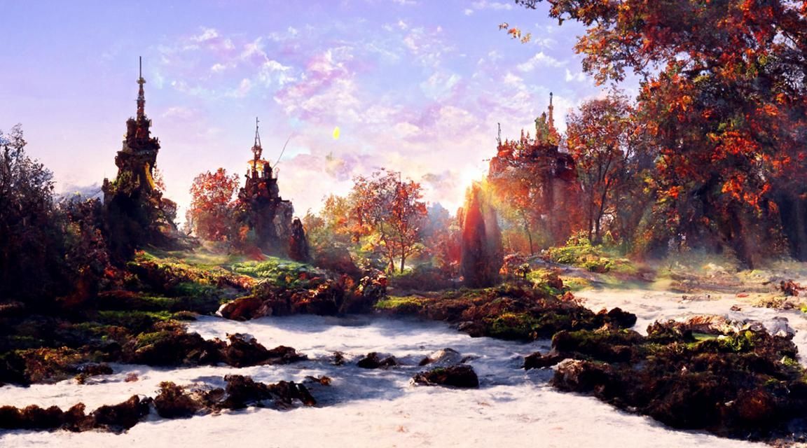 Ethereal Castle in Lush Forest - Romantic Oil Painting