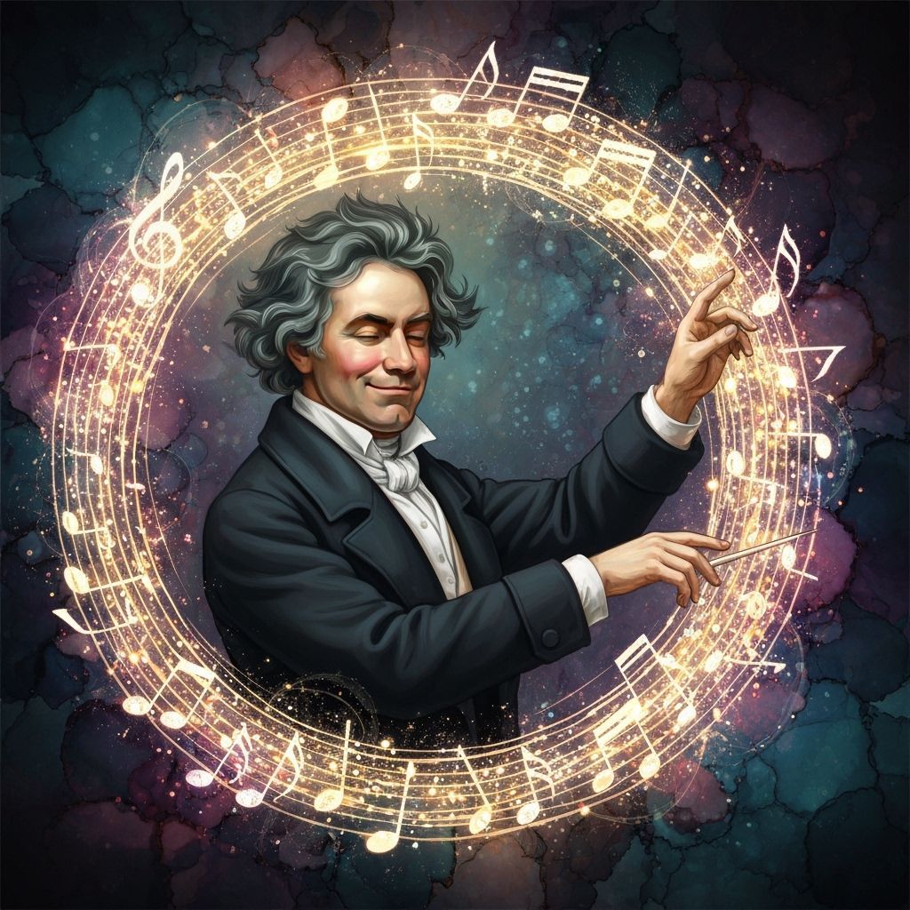 Beethoven Conducting Music Amidst Magical Note Storm