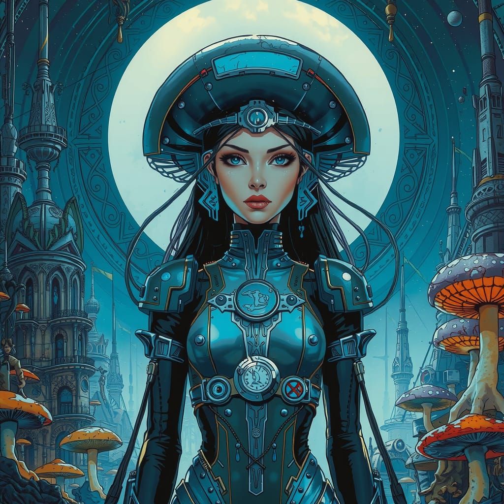 Futuristic Spirit of Misfortune in Biopunk Art Nouveau Style