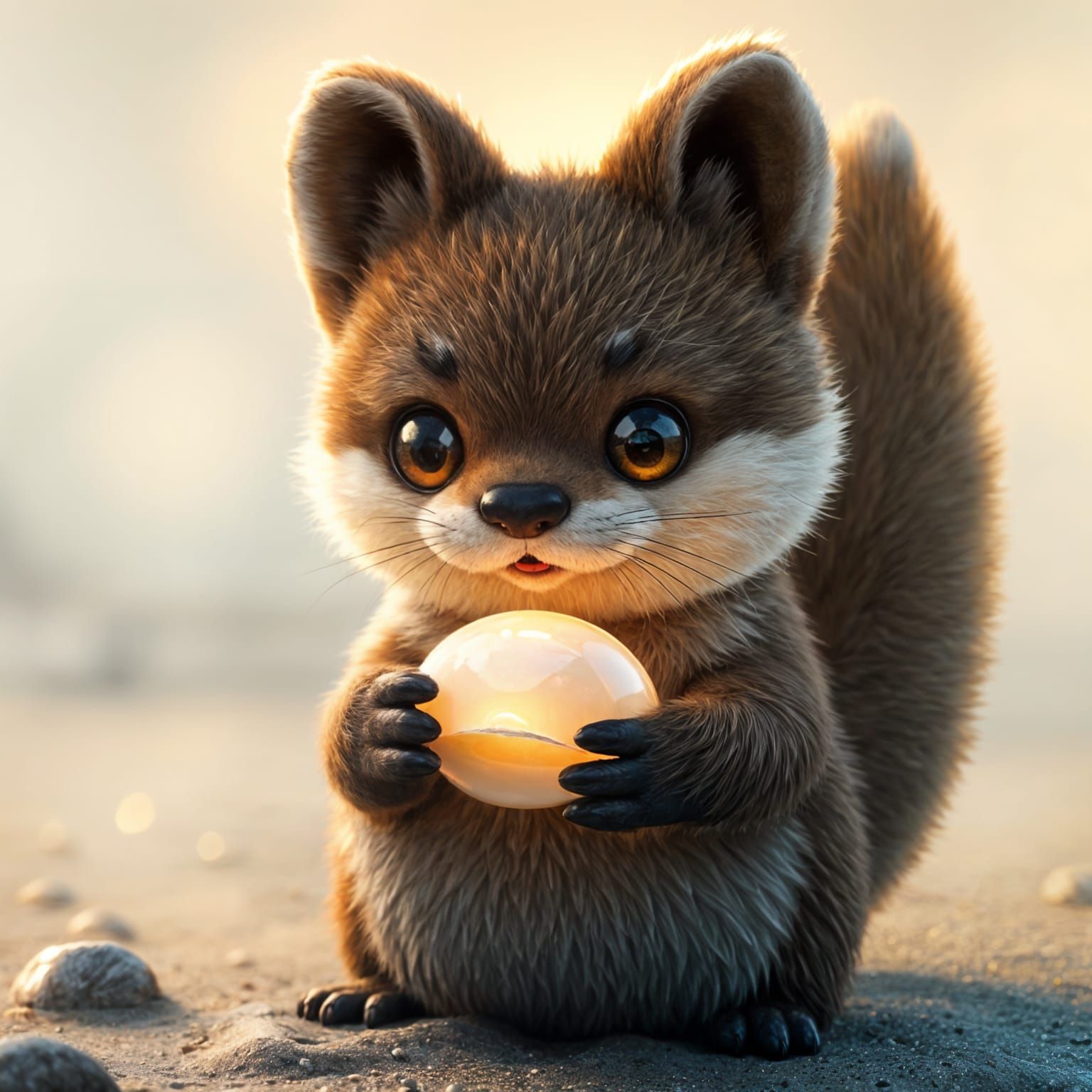 Cute Otter Fox with Angelic Aura on Beach