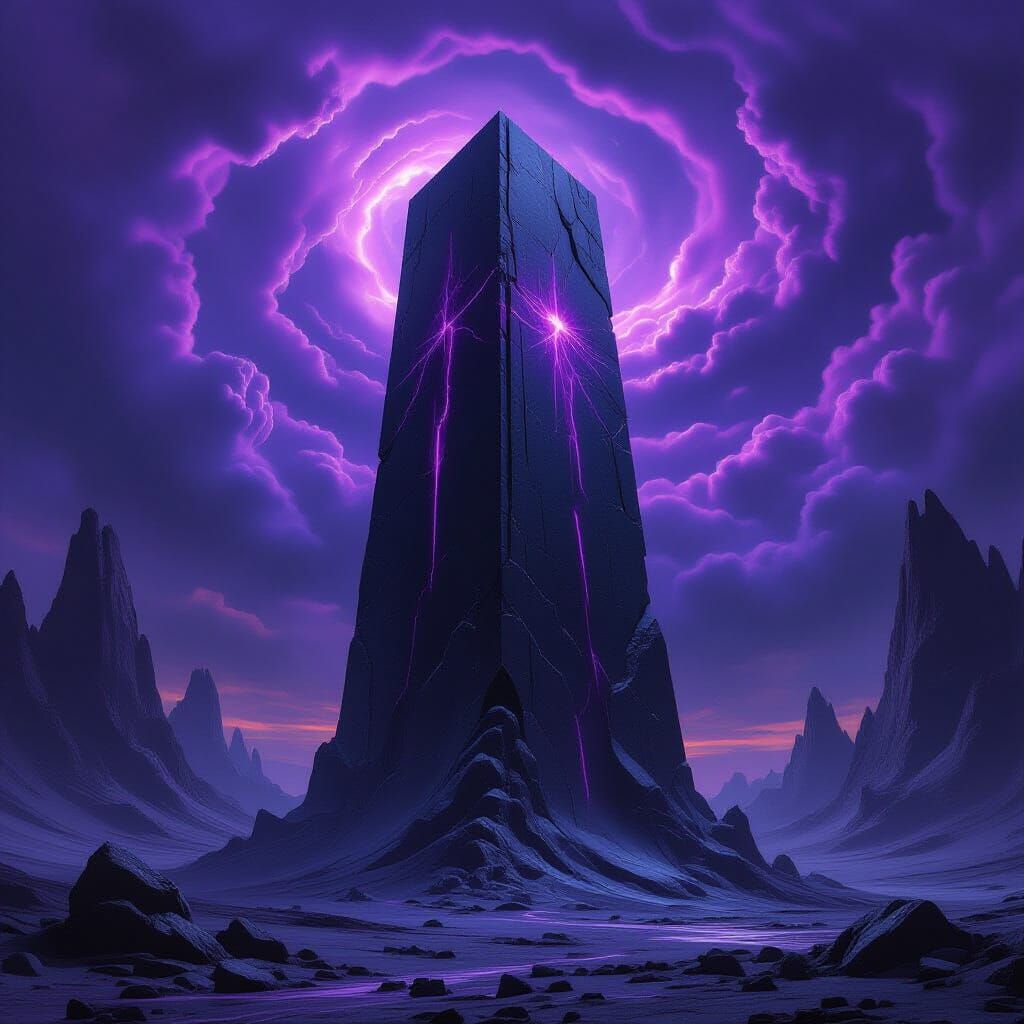 Obsidian Monolith in Alien Landscape, Biomechanical Style