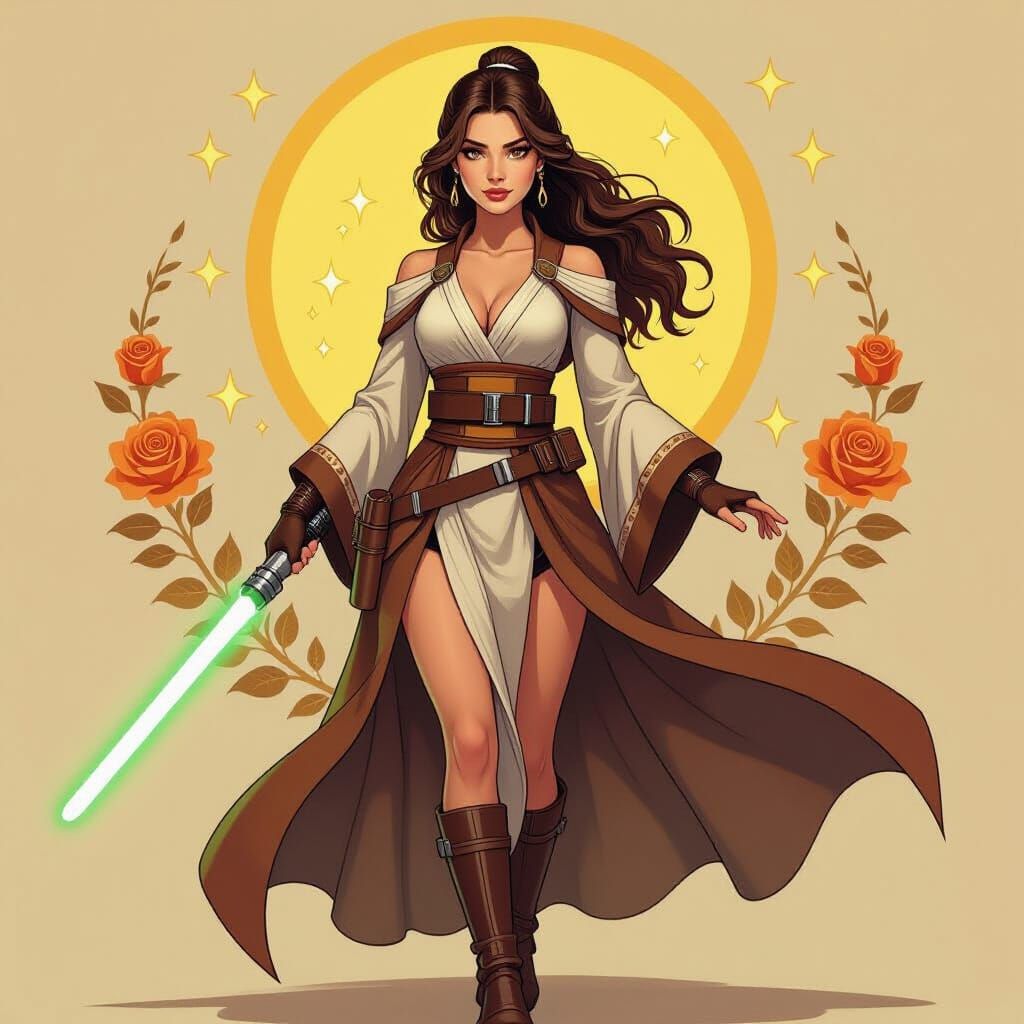 Belle as a Jedi in Golden Brown and Rebel Orange