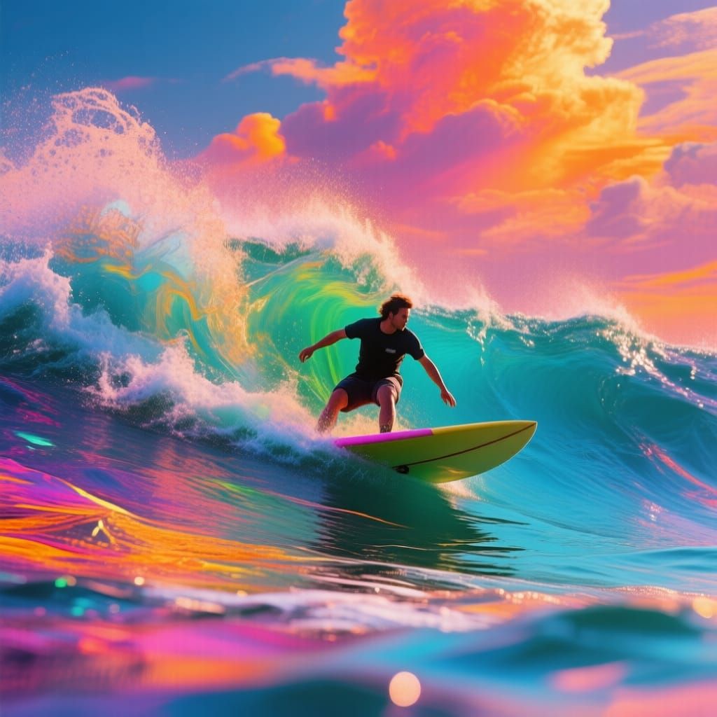 Vibrant Surfing Scene with Dramatic Color Depth
