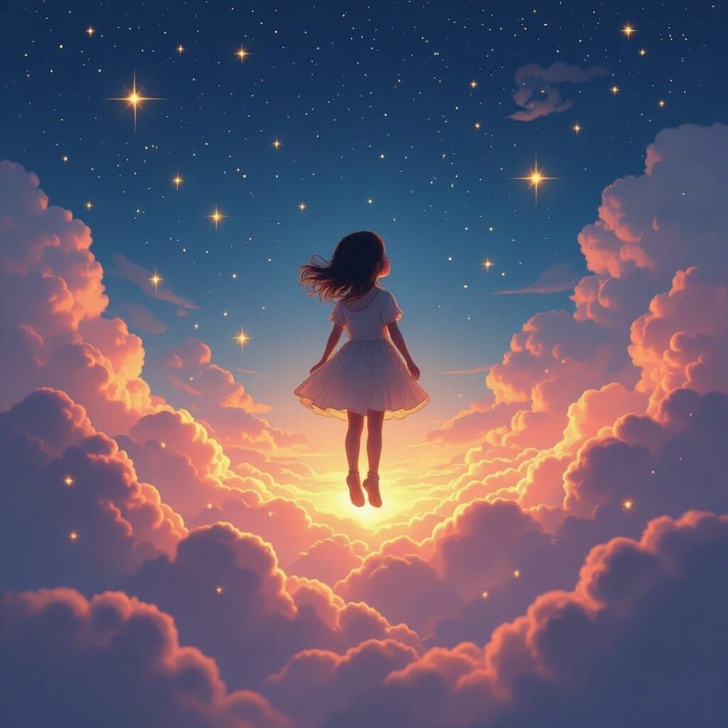 Dreamlike Girl Floating in a Surreal Fantasy World
