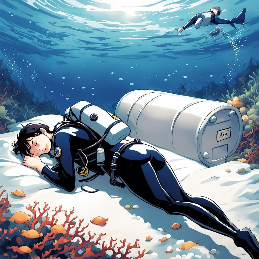 Sleeping Scuba Diver in Anime Style