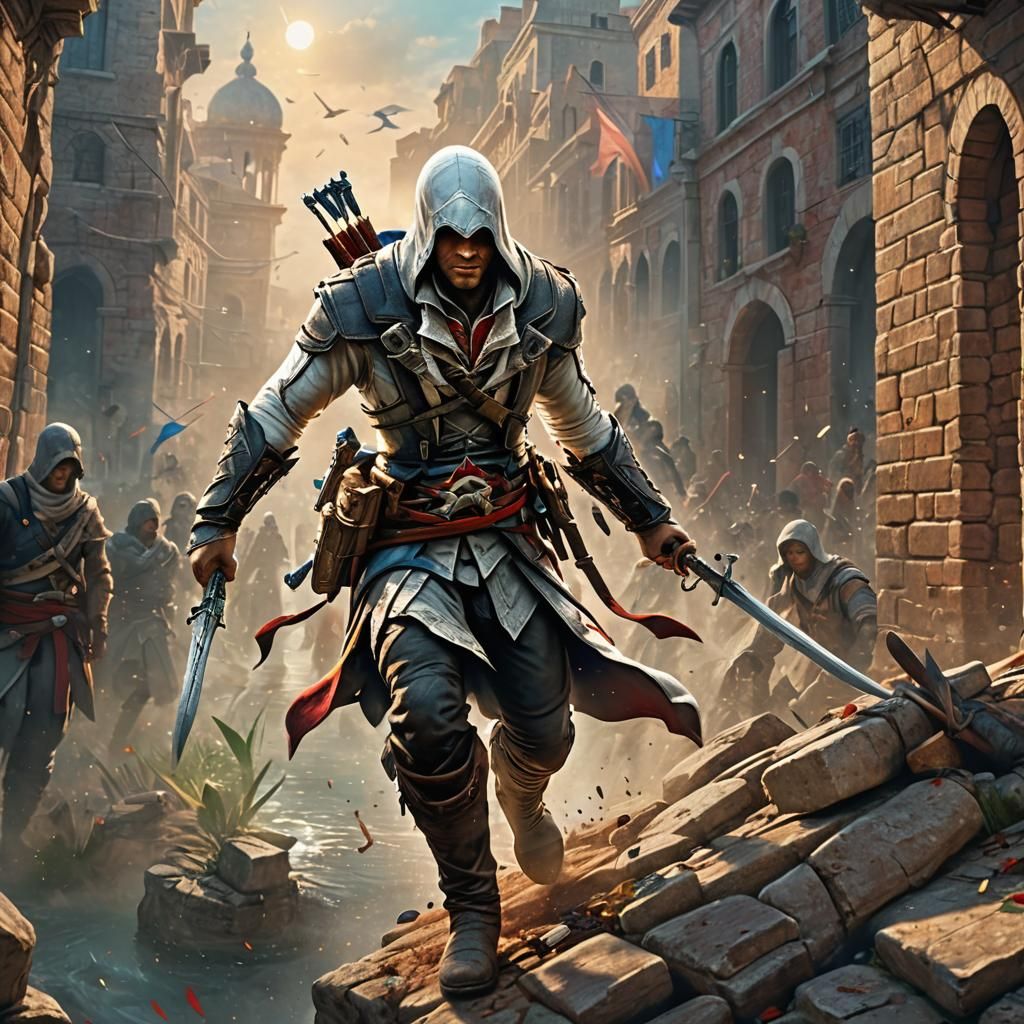 Hyperrealistic Assassin's Creed Character in Splash Art Styl...