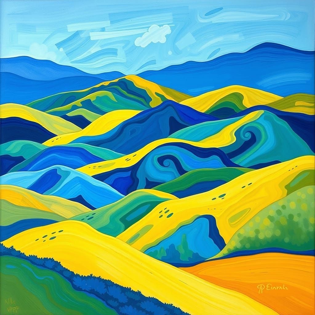 Vibrant Fantasy World with Winding Hills and Spires