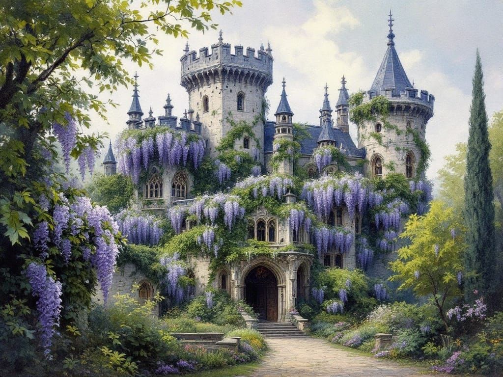 Wisteria Castle in Soft Monet Style