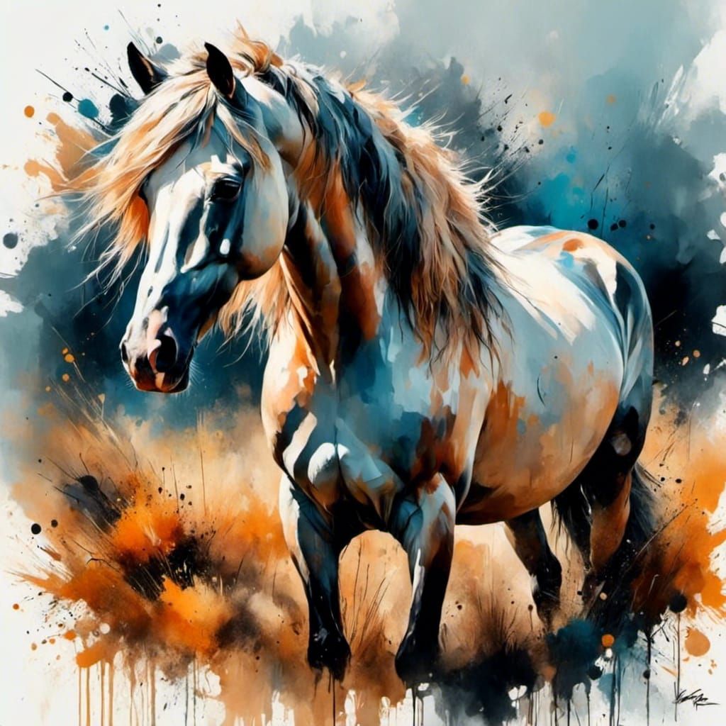 Dynamic Wild Horse in Expressive Painting Style