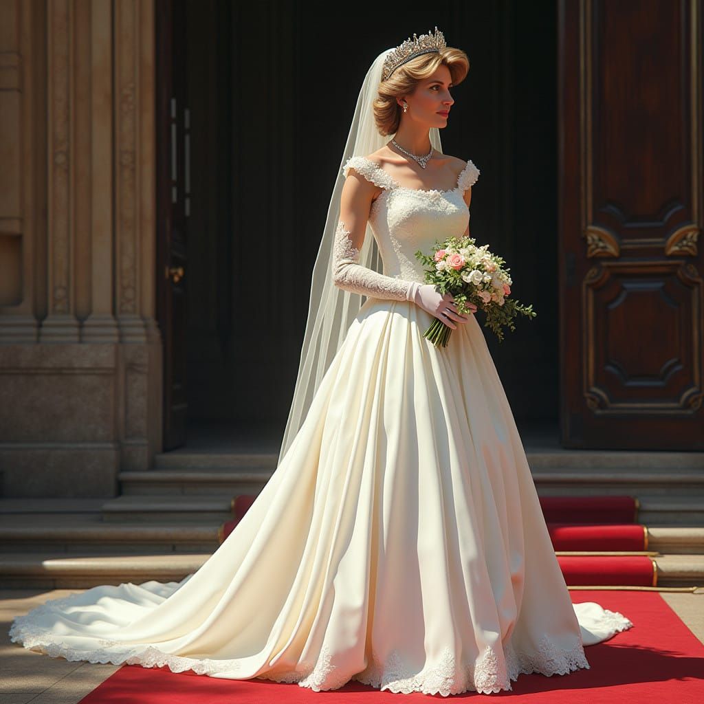 Elegant Princess Diana in Iconic Ivory Wedding Gown