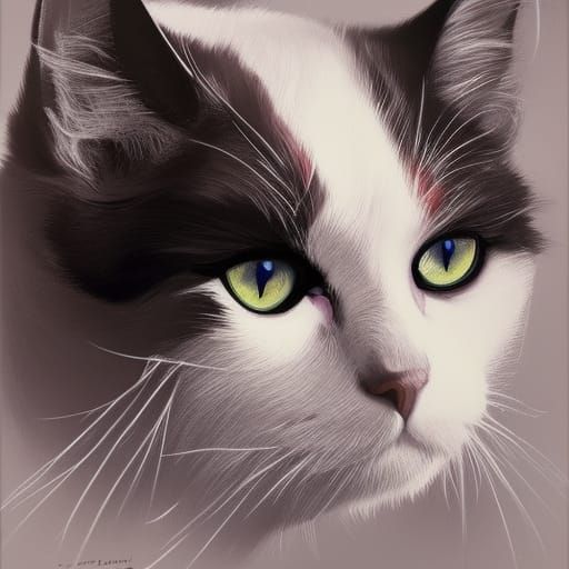 Detailed Portrait of Sleepy Cats in Art Nouveau Style