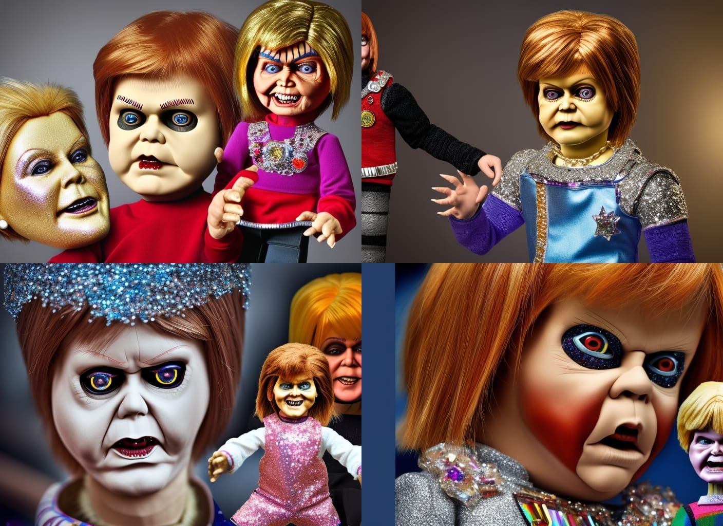 Jeweled Nicola Sturgeon and Chucky Doll, Hyperrealistic