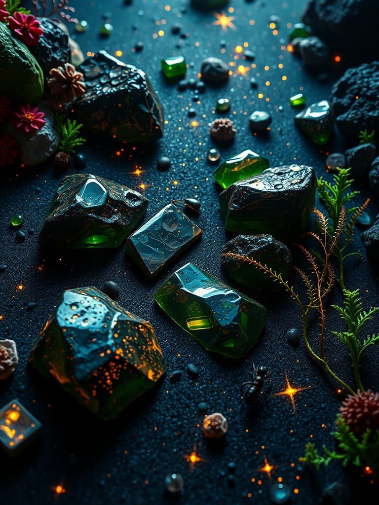 Surreal Polished Rocks with Neon Kelp