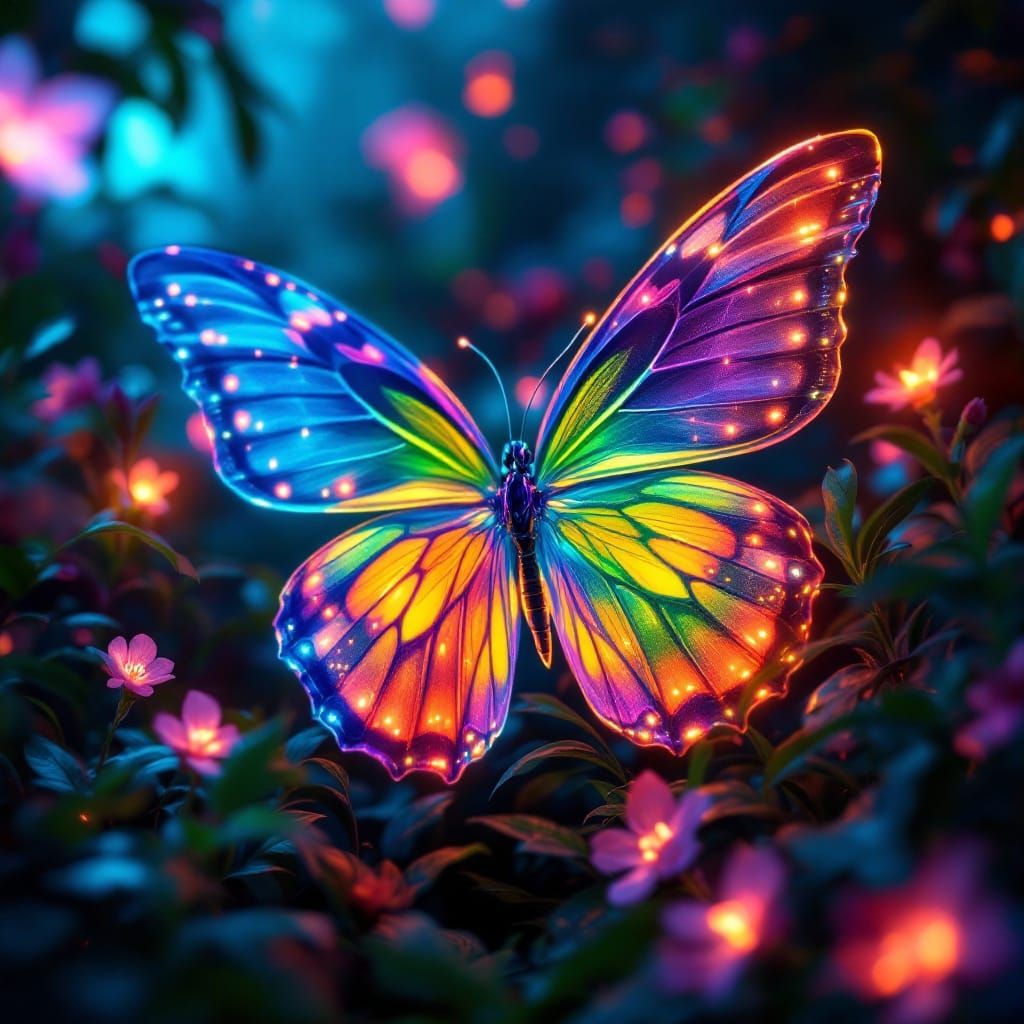 Dreamlike Bioluminescent Butterfly in a Fantastical World