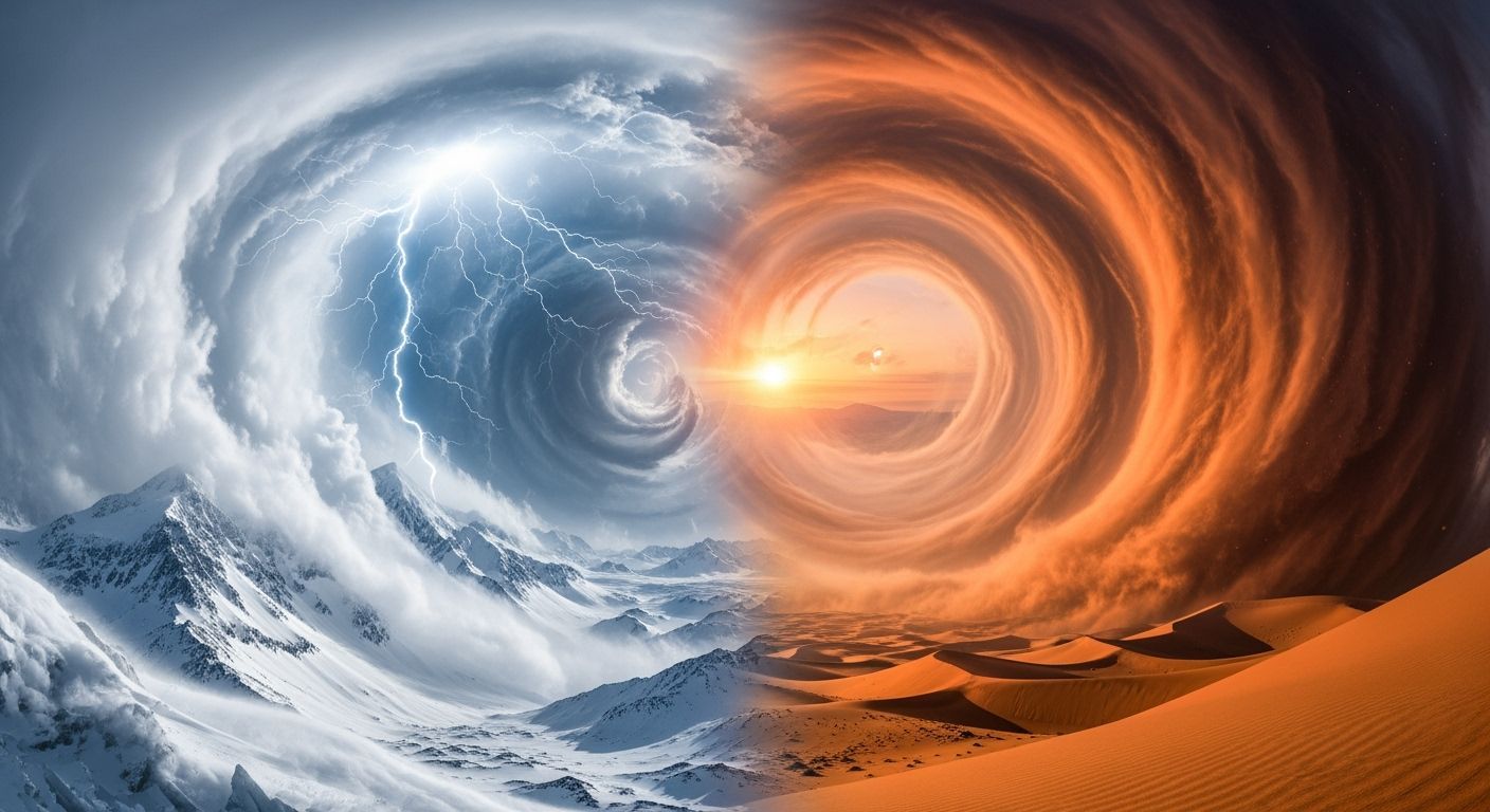 Surreal Landscape: Blizzard Meets Desert Sandstorm