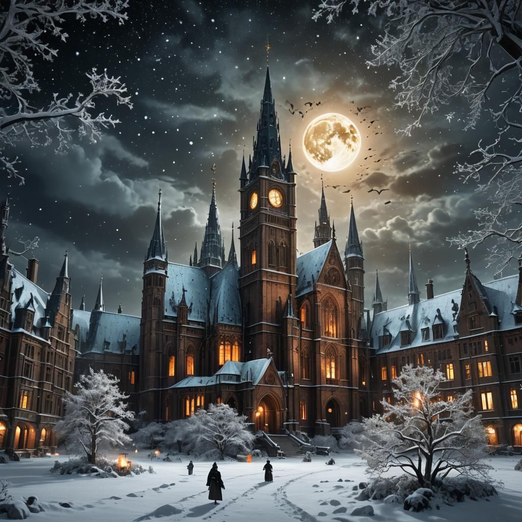 Gothic Architecture with Monumental Snowflakes in Digital Ar...