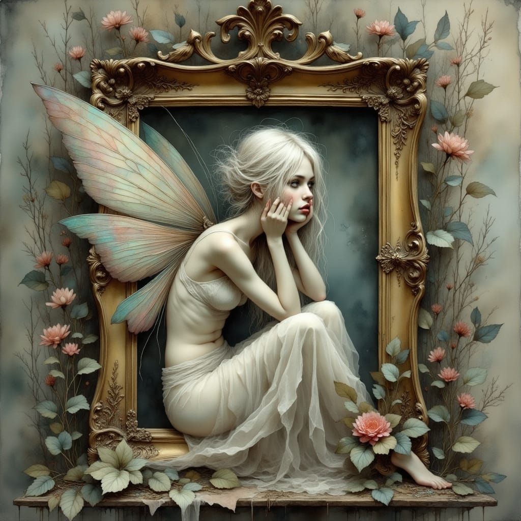 <lora:Ink Poet:1.0> A delicate, ethereal fairy