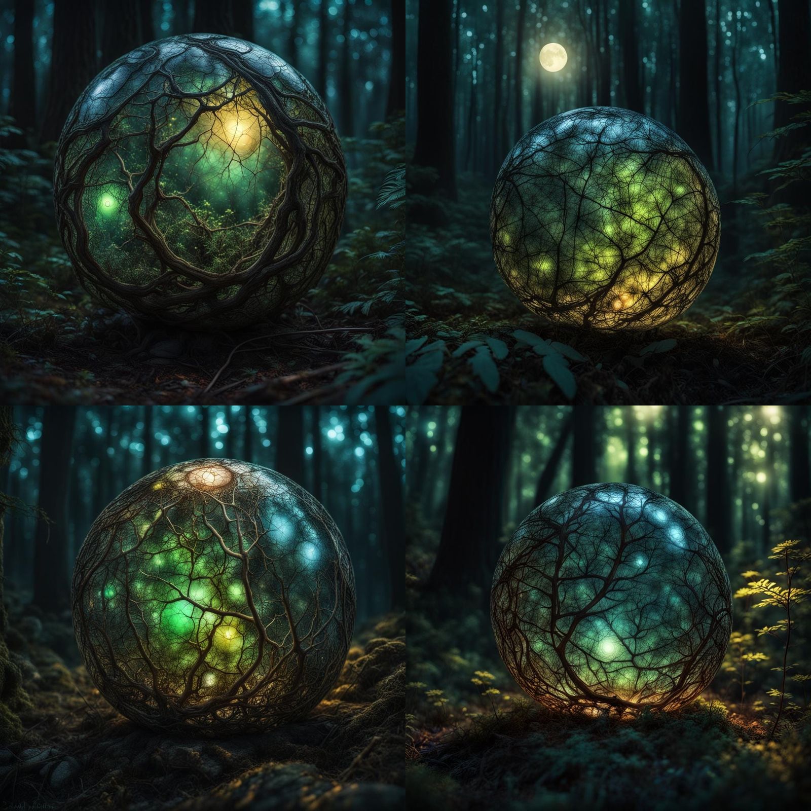 Glowing Orb in Moonlit Forest, Fantasy Style