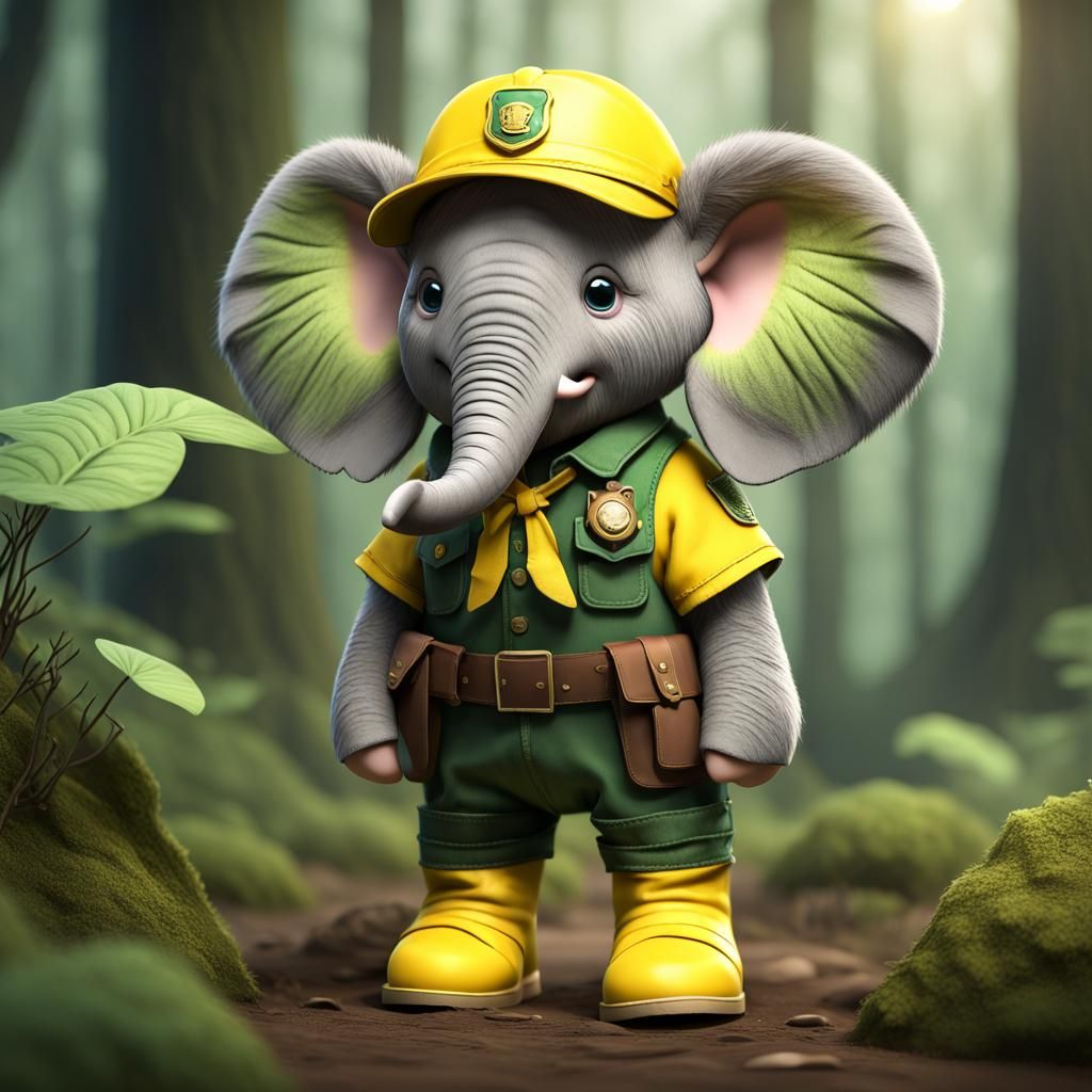 Detailed Pygmy Elephant Ranger Toy: Matte Painting