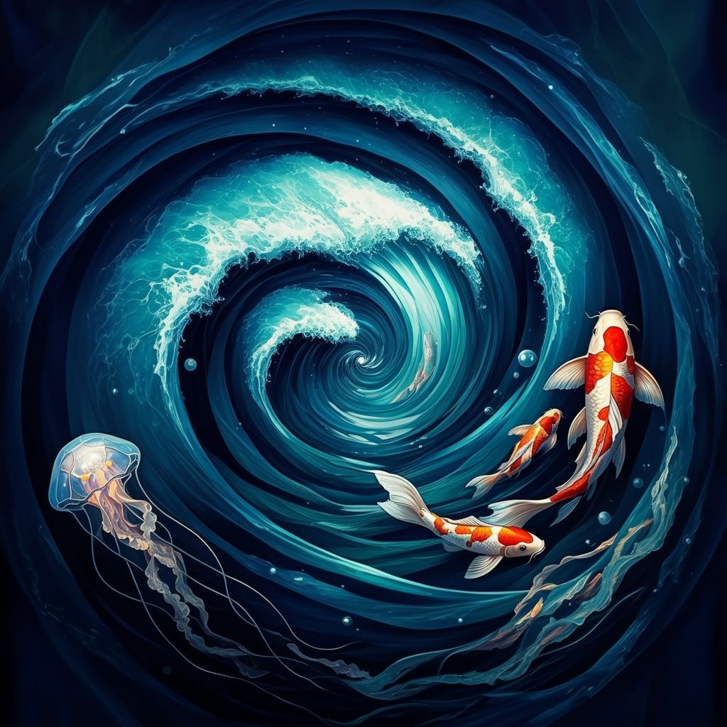 Stained Glass Whirlpool with Mirrored Waves