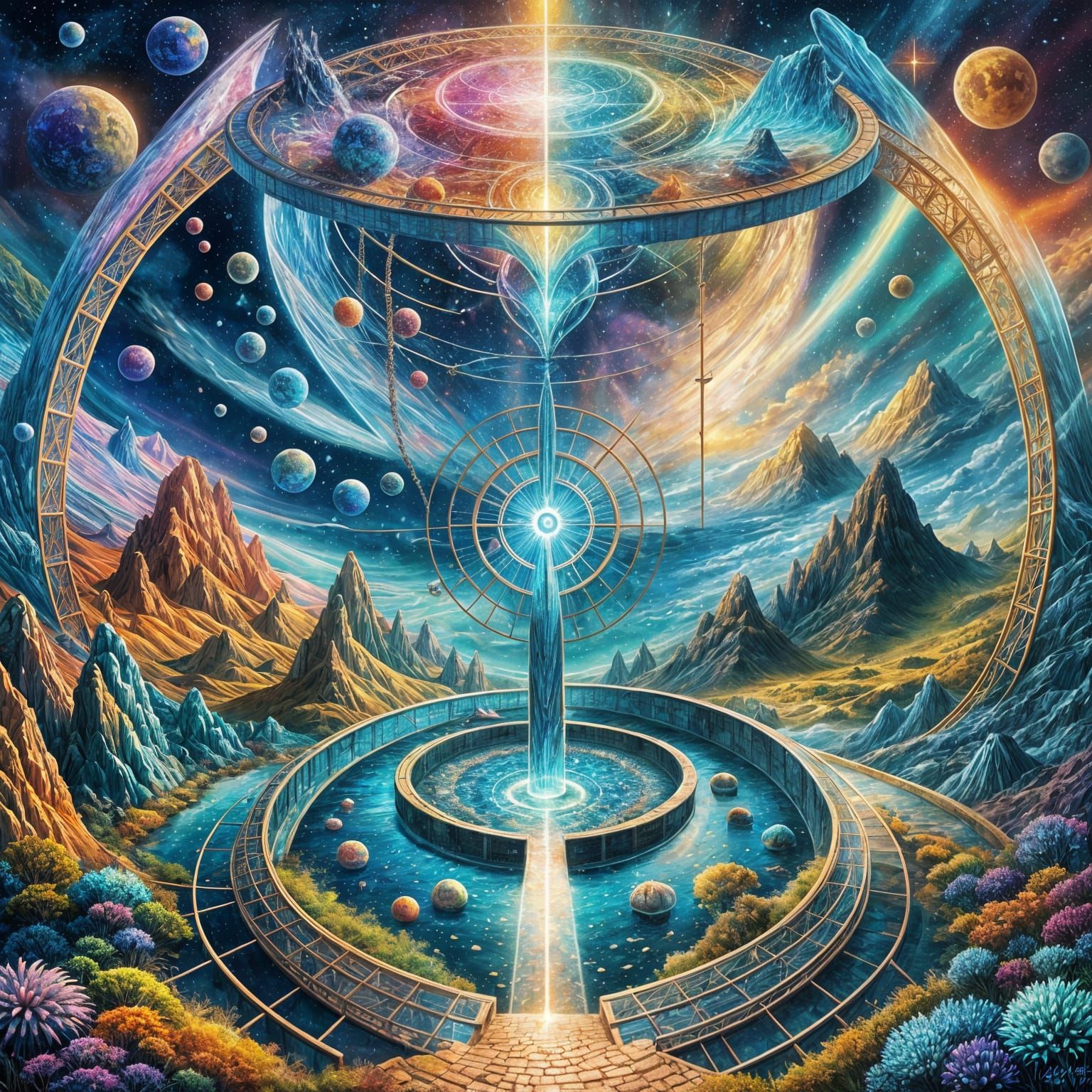 Cosmic Water Gateway: Holographic Astral Illustration