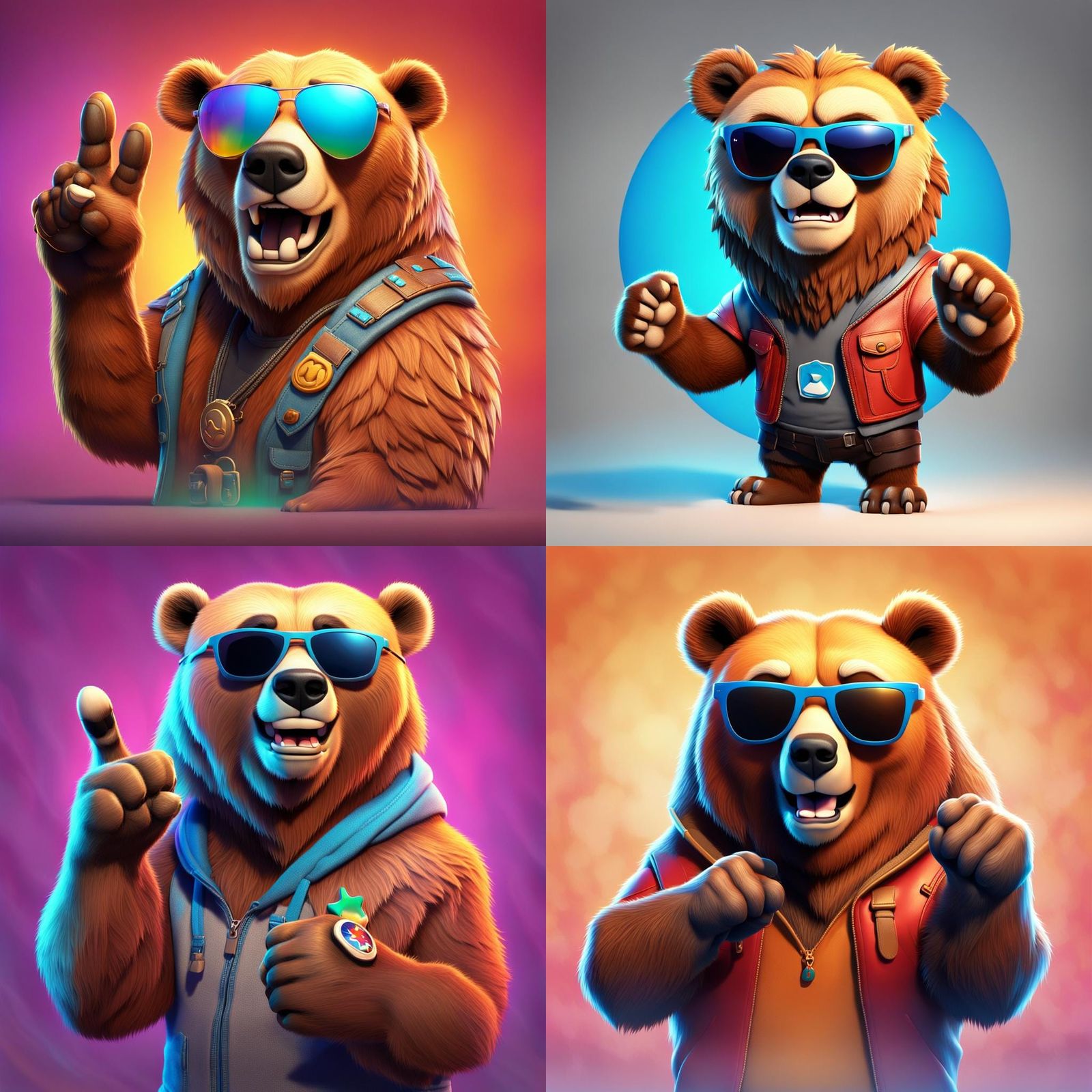 Kodiak Bear Emoji with Sunglasses in 3D Style