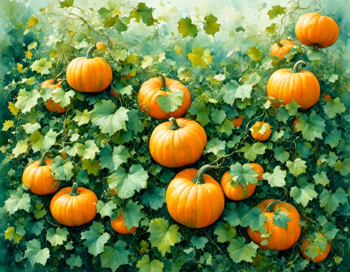 pumpkin growing on vines