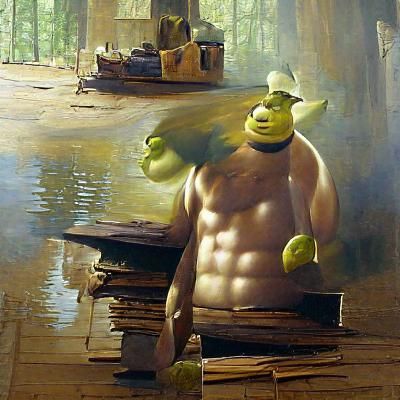 Shirtless Buff Shrek as Oil Painting
