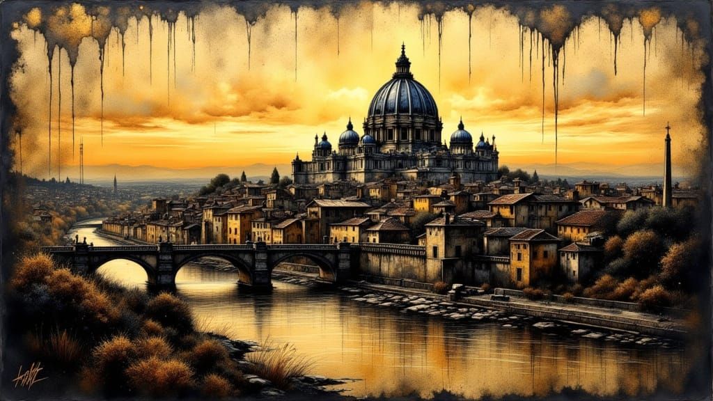 Castel Sant'Angelo in Rome: Impasto Painting with Gold