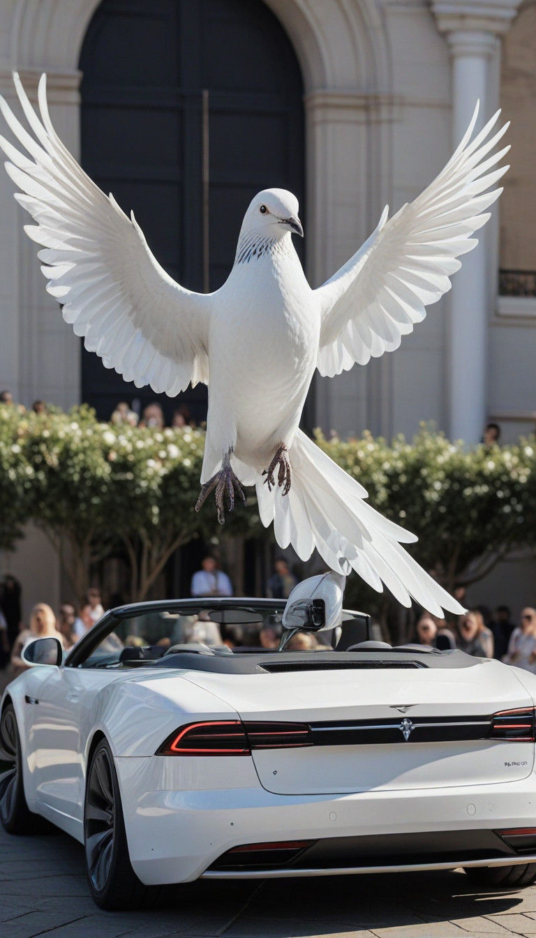 Humanoid Alien Hands Over Tesla Phone to Pigeon in Futuristi...