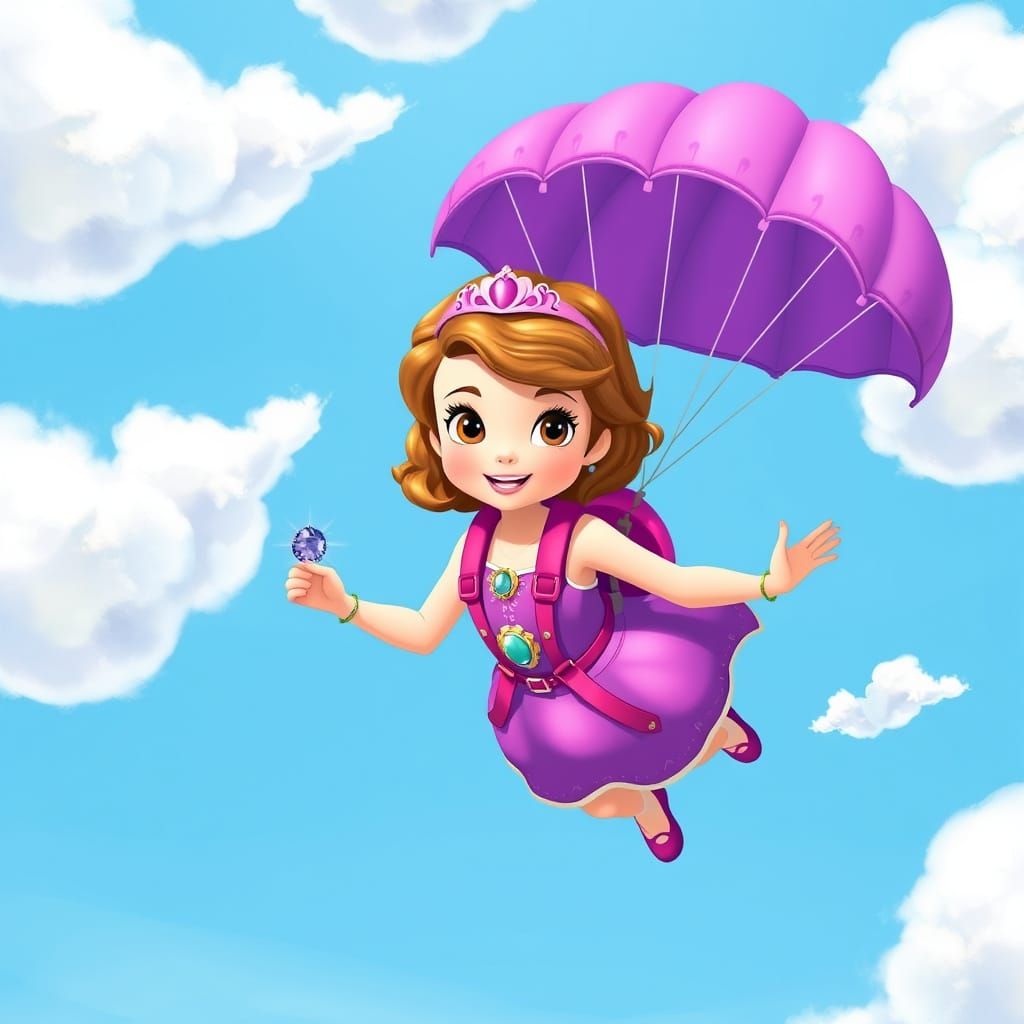 Princess Sofia Skydiving in Whimsical Style