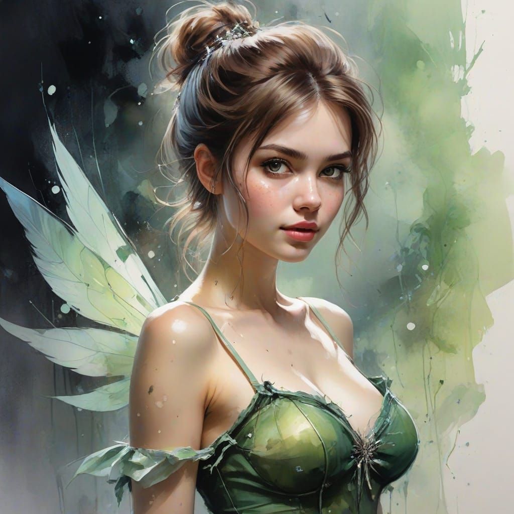 Tinker Bell Fairy Flying in Sunset, Punk Style