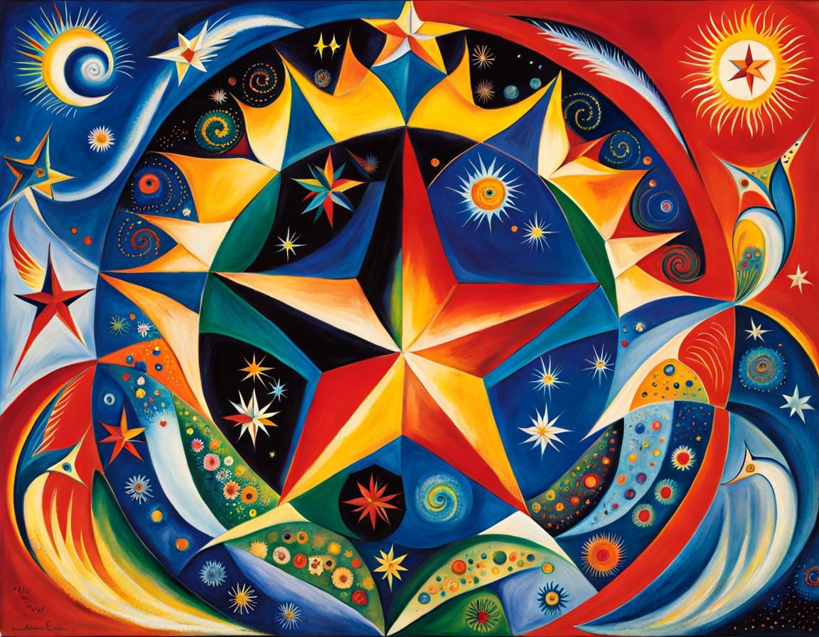 Star Personas Emerge from Galaxy in Chagall Style